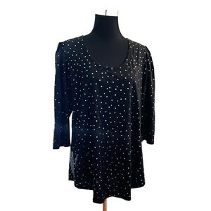 NWT Lane Bryant Black 3/4 Sleeve Silver Polka Dot Top Size 10/12